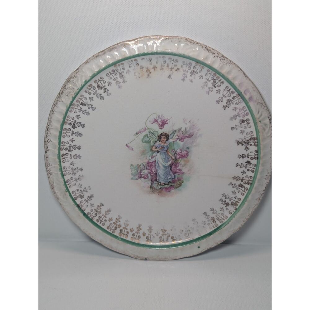 Antique Kent The S.P.Co Plate Floral Lady Green Border Gold Trim 8in